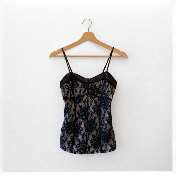 Express Black Nude Bustier Lace Tank Blouse Top Size XS - Picture 7 of 7
